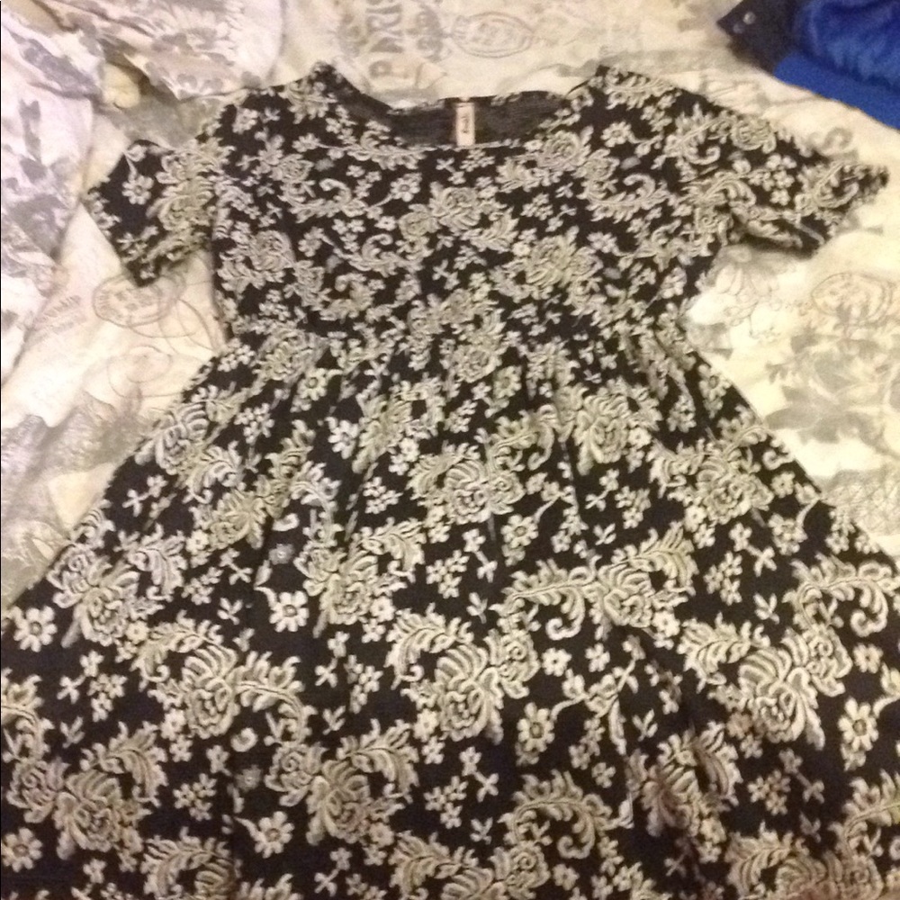 Black and white floral skater dress